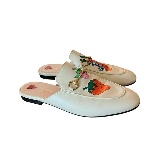 Gucci Princetown Leather Strawberry Slip on Horsebit Loafer Mules EU 38.5 US 8.5 - Picture 2 of 14